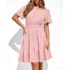 imageBTFBM Womens Spring 2026 Casual Mini Dresses Lightweight Short Sleeve V Neck Elastic Waist Cute Boho Beach Dress PocketsPink