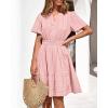 imageBTFBM Womens Spring 2026 Casual Mini Dresses Lightweight Short Sleeve V Neck Elastic Waist Cute Boho Beach Dress PocketsPink