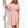 imageBTFBM Womens Spring 2026 Casual Mini Dresses Lightweight Short Sleeve V Neck Elastic Waist Cute Boho Beach Dress PocketsPink