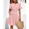 imageBTFBM Womens Spring 2026 Casual Mini Dresses Lightweight Short Sleeve V Neck Elastic Waist Cute Boho Beach Dress PocketsPink