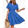 imageBTFBM Womens Spring 2026 Casual Mini Dresses Lightweight Short Sleeve V Neck Elastic Waist Cute Boho Beach Dress PocketsRoyal Blue