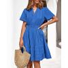 imageBTFBM Womens Spring 2026 Casual Mini Dresses Lightweight Short Sleeve V Neck Elastic Waist Cute Boho Beach Dress PocketsRoyal Blue