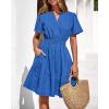 imageBTFBM Womens Spring 2026 Casual Mini Dresses Lightweight Short Sleeve V Neck Elastic Waist Cute Boho Beach Dress PocketsRoyal Blue