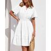 imageBTFBM Womens Spring 2026 Casual Mini Dresses Lightweight Short Sleeve V Neck Elastic Waist Cute Boho Beach Dress PocketsWhite