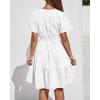 imageBTFBM Womens Spring 2026 Casual Mini Dresses Lightweight Short Sleeve V Neck Elastic Waist Cute Boho Beach Dress PocketsWhite