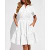 imageBTFBM Womens Spring 2026 Casual Mini Dresses Lightweight Short Sleeve V Neck Elastic Waist Cute Boho Beach Dress PocketsWhite