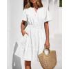 imageBTFBM Womens Spring 2026 Casual Mini Dresses Lightweight Short Sleeve V Neck Elastic Waist Cute Boho Beach Dress PocketsWhite