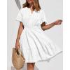 imageBTFBM Womens Spring 2026 Casual Mini Dresses Lightweight Short Sleeve V Neck Elastic Waist Cute Boho Beach Dress PocketsWhite