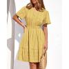 imageBTFBM Womens Spring 2026 Casual Mini Dresses Lightweight Short Sleeve V Neck Elastic Waist Cute Boho Beach Dress PocketsYellow