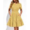 imageBTFBM Womens Spring 2026 Casual Mini Dresses Lightweight Short Sleeve V Neck Elastic Waist Cute Boho Beach Dress PocketsYellow