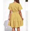 imageBTFBM Womens Spring 2026 Casual Mini Dresses Lightweight Short Sleeve V Neck Elastic Waist Cute Boho Beach Dress PocketsYellow