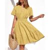 imageBTFBM Womens Spring 2026 Casual Mini Dresses Lightweight Short Sleeve V Neck Elastic Waist Cute Boho Beach Dress PocketsYellow