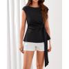 imageBTFBM Womens Tops Summer 2026 Cap Sleeve Crew Neck Tie Waist Blouses Dressy Casual Business Work Clothes Spring FashionBlack