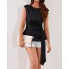 imageBTFBM Womens Tops Summer 2026 Cap Sleeve Crew Neck Tie Waist Blouses Dressy Casual Business Work Clothes Spring FashionBlack