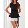 imageBTFBM Womens Tops Summer 2026 Cap Sleeve Crew Neck Tie Waist Blouses Dressy Casual Business Work Clothes Spring FashionBlack