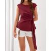 imageBTFBM Womens Tops Summer 2026 Cap Sleeve Crew Neck Tie Waist Blouses Dressy Casual Business Work Clothes Spring FashionRed