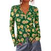imageBTFBM Button Down Shirts for Women Fall Fashion 2025 V Neck Long Sleeve Blouse Ruched Mesh Fitted Floral Print Boho TopsArmy Green