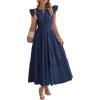 imageBTFBM Dresses for Women Spring 2026 Maxi Casual Dress Flutter Short Sleeve V Neck Elastic Waist Boho Beach Vacation PocketsNavy Blue