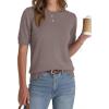 imageBTFBM Short Sleeve Sweater for Women Spring Tops Crew Neck Lightweight Pullover Loose Dressy Casual Blouse Basic ClothesApricot Khaki