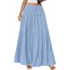 imageBTFBM Skirts for Women 2026 Summer Boho Beach Vacation Clothes Casual Pleated High Waisted Flowy Maxi SkirtBlue