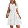 imageBTFBM Womens Spring 2026 Casual Mini Dresses Lightweight Short Sleeve V Neck Elastic Waist Cute Boho Beach Dress PocketsWhite