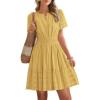 imageBTFBM Womens Spring 2026 Casual Mini Dresses Lightweight Short Sleeve V Neck Elastic Waist Cute Boho Beach Dress PocketsYellow