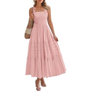 imageBTFBM Boho Maxi Dress Sleeveless Summer Dresses for Women 2026 Beach Vacation Smocked A Line Casual Sundress PocketsPink