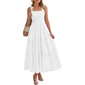 imageBTFBM Boho Maxi Dress Sleeveless Summer Dresses for Women 2026 Beach Vacation Smocked A Line Casual Sundress PocketsWhite