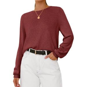 imageBTFBM Oversized Sweaters for Women 2025 Fall Casual Fashion Long Sleeve Tops Ribbed Knit Basic Pullover Winter ClothingMaroon