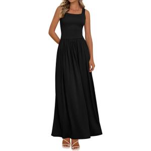 imageBTFBM Summer Dresses for Women 2026 Maxi Casual Square Neck Flowy Long Sundress Spring Wedding Guest Cocktail DressBlack