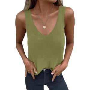 imageBTFBM Sweater Vest Women 2026 Spring Summer Sleeveless V Neck Ribbed Knit Basic Loose Fit Tank Tops Vacation OutfitsGreen