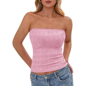 imageBTFBM Tube Tops for Women Spring Summer 2026 Backless Fitted Floral Embroidery Going Out Bandeau Top Beach VacationPink