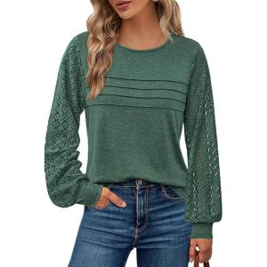 imageBTFBM Womens Long Sleeve Shirts Dressy Lace Fall Tops 2025 Trendy Business Casual TShirts Cute Work Outfits BlousesDark Green