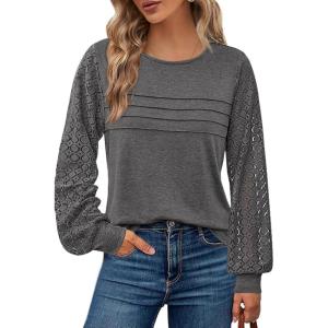 imageBTFBM Womens Long Sleeve Shirts Dressy Lace Fall Tops 2025 Trendy Business Casual TShirts Cute Work Outfits BlousesDark Grey