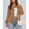 imageBTFBM Bow Cardigan Sweaters for Women Trendy 2025 Fall Winter Open Front Long Sleeve Button Down Cropped Lady JacketKhaki