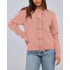 imageBTFBM Bow Cardigan Sweaters for Women Trendy 2025 Fall Winter Open Front Long Sleeve Button Down Cropped Lady JacketPink