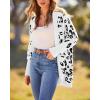 imageBTFBM Leopard Cardigan for Women Long Sleeve Open Front Cardigans Sweaters Pockets Loose Knit 2025 Fall Winter OutwearWhite