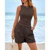 imageBTFBM Two Piece Sets for Women Spring Matching Set Sleeveless Tank Knit Tops Shorts Business Clothing Vacation OutfitsBrown