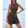 imageBTFBM Two Piece Sets for Women Spring Matching Set Sleeveless Tank Knit Tops Shorts Business Clothing Vacation OutfitsBrown