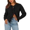 imageBTFBM Bow Cardigan Sweaters for Women Trendy 2025 Fall Winter Open Front Long Sleeve Button Down Cropped Lady JacketBlack