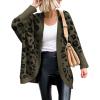 imageBTFBM Leopard Cardigan for Women Long Sleeve Open Front Cardigans Sweaters Pockets Loose Knit 2025 Fall Winter OutwearArmy Green
