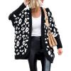 imageBTFBM Leopard Cardigan for Women Long Sleeve Open Front Cardigans Sweaters Pockets Loose Knit 2025 Fall Winter OutwearBlack