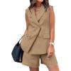 imageBTFBM Two Piece Sets For Women Summer 2025 Pockets Button Down Sleeveless Vest And Shorts Work Business Casual OutfitsKhaki