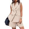 imageBTFBM Two Piece Sets For Women Summer 2025 Pockets Button Down Sleeveless Vest And Shorts Work Business Casual OutfitsLight Khaki
