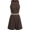 imageBTFBM Two Piece Sets for Women Spring Matching Set Sleeveless Tank Knit Tops Shorts Business Clothing Vacation OutfitsBrown