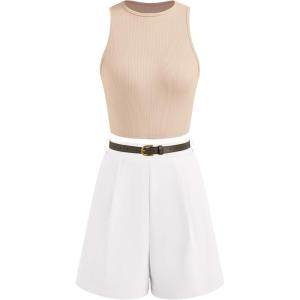 imageBTFBM Two Piece Sets for Women Spring Matching Set Sleeveless Tank Knit Tops Shorts Business Clothing Vacation OutfitsApricotwhite