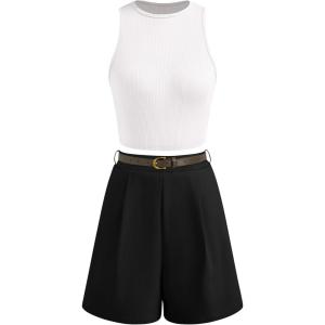 imageBTFBM Two Piece Sets for Women Spring Matching Set Sleeveless Tank Knit Tops Shorts Business Clothing Vacation OutfitsWhiteblack