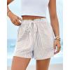 imageBTFBM Casual Striped Shorts for Women 2026 Spring Summer Elastic Waist Pockets Lounge Pajama Vacation Beach Boxers ClothesBeige