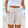 imageBTFBM Casual Striped Shorts for Women 2026 Spring Summer Elastic Waist Pockets Lounge Pajama Vacation Beach Boxers ClothesBeige