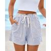 imageBTFBM Casual Striped Shorts for Women 2026 Spring Summer Elastic Waist Pockets Lounge Pajama Vacation Beach Boxers ClothesBlue